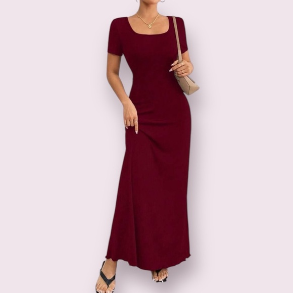 SHEIN Dresses & Skirts - SHEIN Burgundy Corset Maxi Dress Square Neck Bodycon L